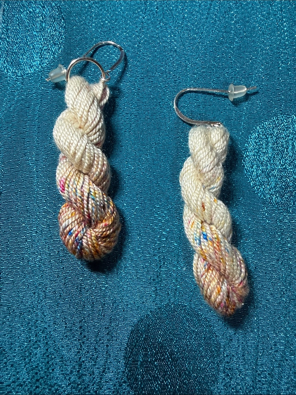 Handmade Cream Multicolor Thread Twist Earrings